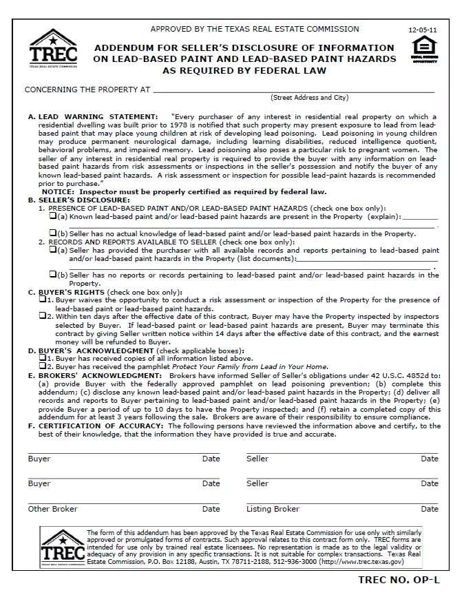 Click on the above image to download Federal Lead Based Hazard Disclosure Form