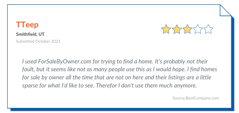 ForSaleByOwner.Com Reviews:  TTeep does not recommend ForSaleByOwner.com. He also adds "Not many people use this as I would hope." in his for sale by owner service review. 