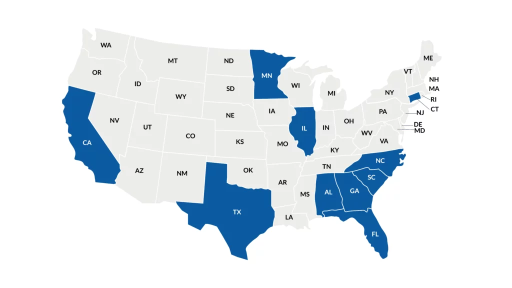 Beycome operates in 10 states only: CA, IL, TX, FL, GA, MN, NC, SC, AL, and CT