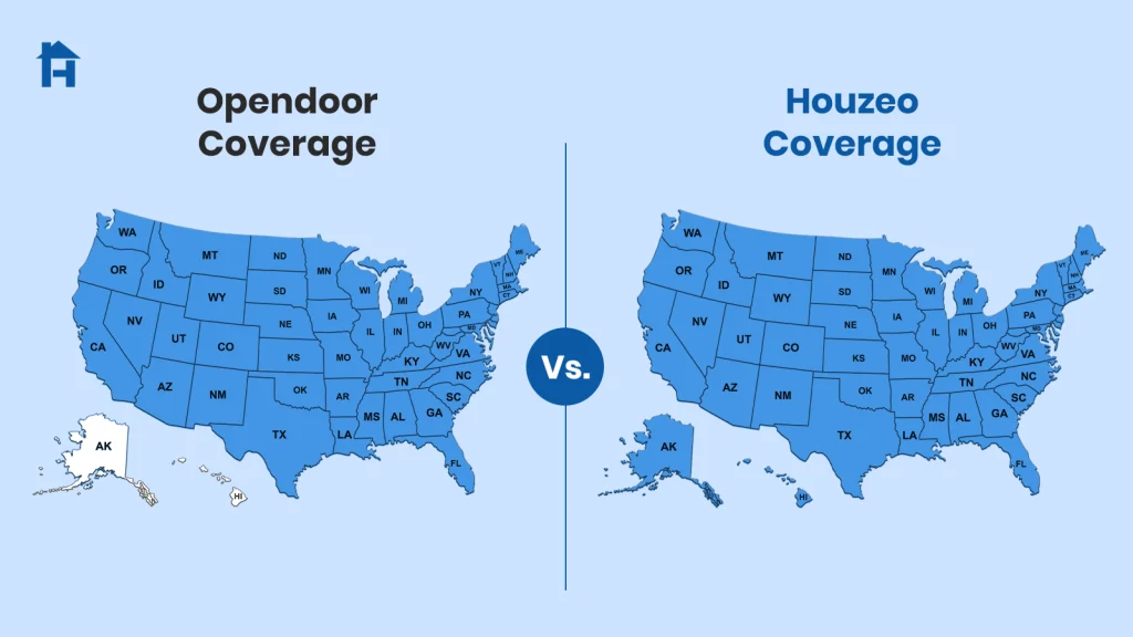 Opendoor coverage vs. Houzeo Cash Offers coverage