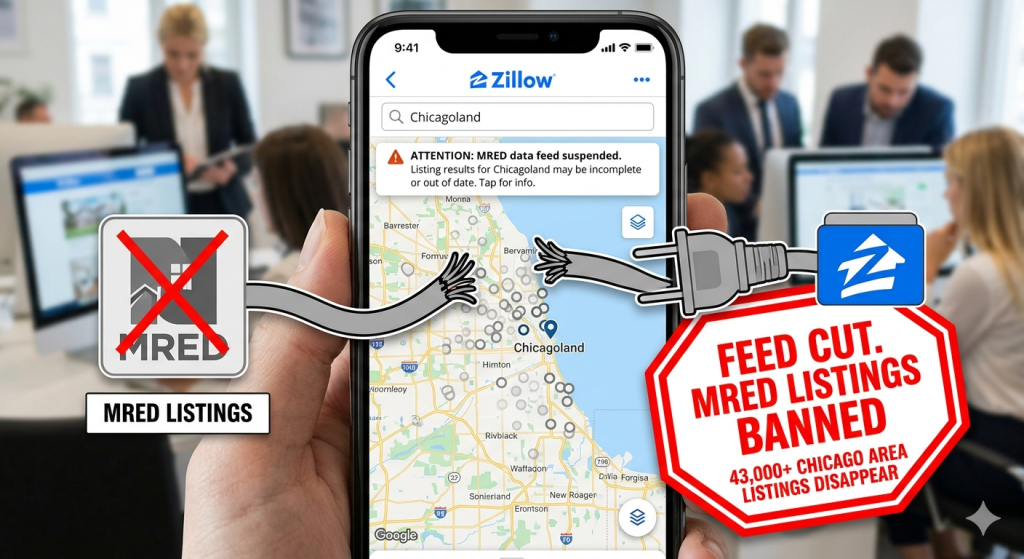 In the city of Chicago alone, Zillow listings dropped from nearly 5,000 to just over 2,000 after MRED cut off their feed.